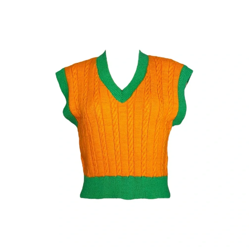 LISA SAYS GAH Eva Sweater Vest, Orange/Green, XS/S